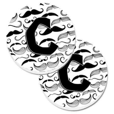 Carolines Treasures Letter C Moustache Initial Set of 2 Cup Holder Car Coaster CJ2009-CCARC